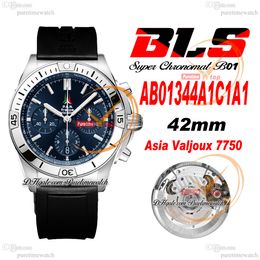 BLS Chronomat B01 ETA A7750 Automatic Chronograph Mens Watch 42 Steel Case Blue Dial Black Rubber Strap AB01344A1C1A1 Super Edition Reloj Hombre Puretime B2