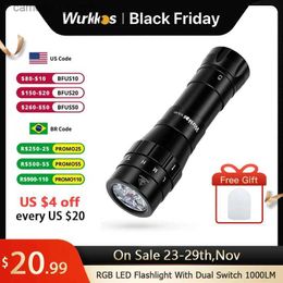 Torches Wurkkos-WK40 RGB LED 21700 Flashlight With Dual Switch 1000LM 4*SST20 USB C IP68 with Alarm Flash Camping Hiking Ambient Light Q231130