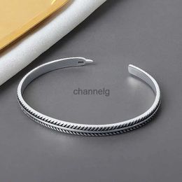 Chain 925 Sterling Silver Handmade Vintage Feather Cuff Charm Bracelet Bangle For Women Men Fashion Elegant Wedding Party Jewellery YQ231130