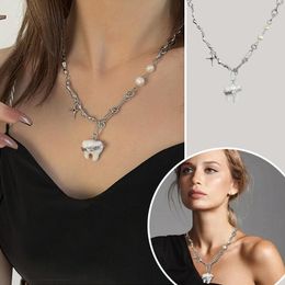 Chains Sweet Cool Personality Tooth Splicing Pearl Necklace Girl Boy Pendant Jewelry Valentine's Day Birthday Gift To Mom Dad