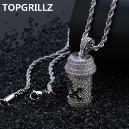 TOPGRILLZ Hip Hop Detachable Medicine Bottle Pendant Necklace Men's Jewellery Gold Silver Colour Cubic Zircon Necklaces Gifts264l