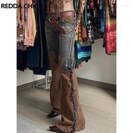 Women's Jeans ReddaChic Wastelan Hipster Flared Women 2023 Trend Patchwork Wide Pants With Side Tassels High Rise Vintage Autumn Clothes