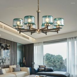 Chandeliers Modern Gradient Blue / Clear Glass Shades E14 Led Metal Pendant Chandeliering Living Room Lamparas