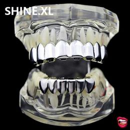 18k Gold Plated Hip Hop 8 Top 6 Bottom Platlnum Grillz Custom Fit Rock Style Grills Set Body Jewelry302S