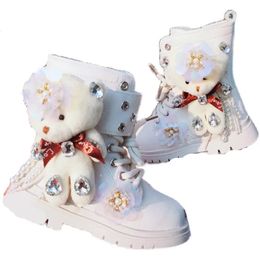 Boots Cute Bear Kids Bling Fashion Princess Chelsea Ankle Children s High Tops Autumn Winter Baby Girls Shoes 27 37 231130