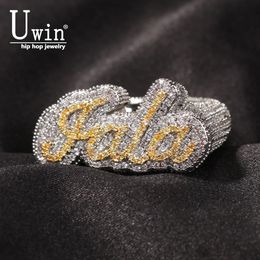 Wedding Rings Uwin Custom Name Script Font Luxury Full Iced Out AAA Cubic Zirconia Hiphop Band Personalized Rapper Style Jewelry 231130