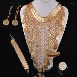 Necklace Earrings Set Ethnic Costume Crystal Beads Gold Plated Coin Pendent Big Size Algeria Wedding