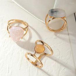 Cluster Rings Metal Double Crystal Wedding Bands Set Round Pink Opal Elegant Stackable Bohemian Ring Jewelry For Women Girl Party Gifts