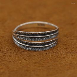 Cluster Rings S925 Sterling Silver Jewelry Personalized Retro Thai Small Double Feather Open Ended Ring