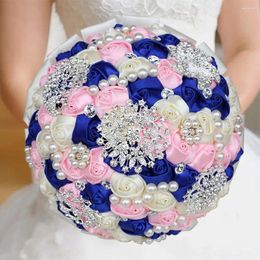 Wedding Flowers Customiza Ribbon Rose Bouquets Bridesmaid Hand Hold Artificial Flower Pearls Crystal Holding W230