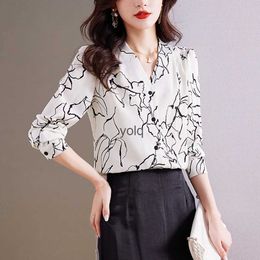 Women's Blouses Shirts New Autumn Women Printed on Fashion Long Sleeve Blouse 2023 Vintage Tops Casual Female Cloingyolq