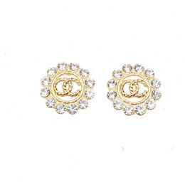 Simple 18K Gold Plated 925 Silver Luxury Brand Designers Letters Stud Flower Geometric Famous Women Round Crystal Rhinestone Pearl205W