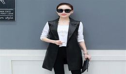 Spring Faux Leather Blazer Vest Womens Long Slim Fit Waistcoat Ps Size 3XL PU Sleeveless Jacket Suit Vest Woman Vintage DV512299i1123475