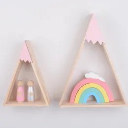 Decorative Plates 2Pc/Set Wooden Storage Racks Creative Triangle Superposition Wall Hanging Shelf Home Decor For Children Bedroom S L