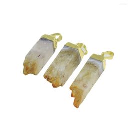 Pendant Necklaces Long Natural Stone Healing Citrines Yellow Quartz Crystal Rectangle Geode Druzy Gem Stones Gift Chakras Jewellery