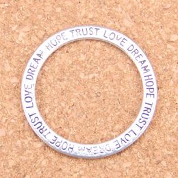 36pcs Antique Silver Plated Bronze Plated circle love hope trust dream Charms Pendant DIY Necklace Bracelet Bangle Findings 35mm278u