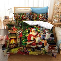 Bedding sets Santa Claus And Dog Bedding Set Merry Christmas Gift Queen Twin Single Size Duvet Cover Set Pillowcase Home Textile Luxury 231129