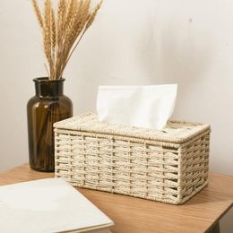 Organization Rattan Tissue Box Vintage Napkin Holder Case Clutter Storage Container Cover Living Room Desk Decoration