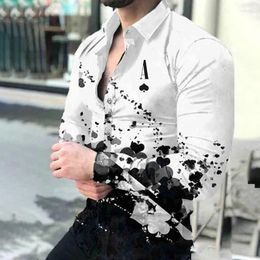 Men's Casual Shirts 2023 Shirt Long Sleeve Tees Tops Poker Card Print Turn-down Collar Buttoned Vintage For Men Clothing