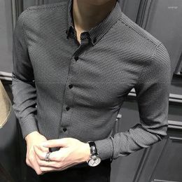 Men's Dress Shirts 2023 Men Spring Long Sleeve Business Casual Fashion Formal Wear Chemise Homme Male Slim Fit Plaid I26