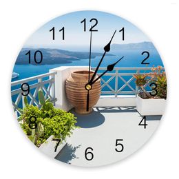 Wall Clocks Seaside Island Boat Potted Plant Clock Modern Design Living Room Decoration Kitchen Silent Home Decor