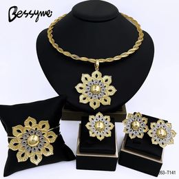 Wedding Jewelry Sets Unique Italian 18k Gold Plated Set Flower Pendant Two Tone Necklace For Women Party Accessories 231130