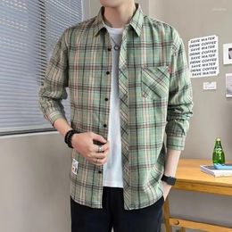 Men's Casual Shirts Shirt And Blouse Long Sleeve Male Top With Pocket Plaid Brand Button Original Luxury Social Aesthetic Collar Clothes