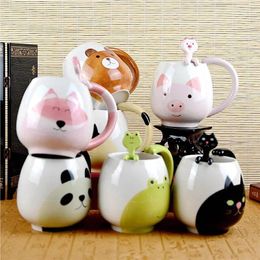 Mugs Cute Cartoon Animal Ceramic Mug Hand-painted Children's Water With Spoon Milk Cup Cups Of Coffee Set Christmas Gift Bar