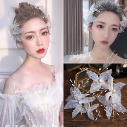 Hair Clips Trendy Fashion Bridal White Lace Two-piece Headdress Fairy Sweet Princess Accessories Po Dress Wedding Acc