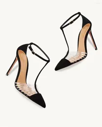 Sandals 2023 Summer Fashion Women's High Stiletto Heel Pointed Toe Sexy Slippers Catwalk Shows T - Line Buckle