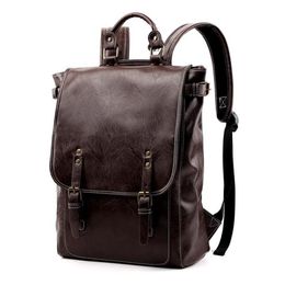 Backpack Vintage Men For Teenage School Bags Male Large Capacity Laptop Backpacks Leather Black Korean Travel284b