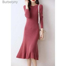 Basic Casual Dresses 100% Pure Wool Dresses For Women 2023 Winter New Fashion Length-keen Dress Fe O-neck Clothing shipping Hot Sale DR01L231130