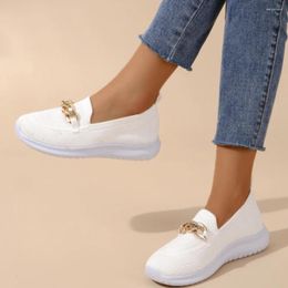 Sandals Women's Chain Flats For Women Round Toe Slip On Casual Shoes Fabric Breathable Comfy Walking White Sneakers