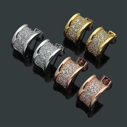 New Arrival Fashion Women Lady Titanium Steel Full Diamond Gear B Letter Engagement 18K Plated Gold Earrings 3 Color179d