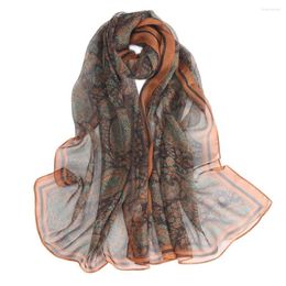 Scarves Crepe Georgette Scarf Vintage Paisley Light Breathable 160 50cm Summer Foulard Soft Shawl Kerchief Head/Hair Scarve