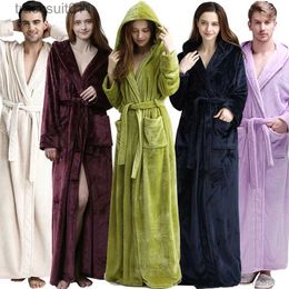 Men's Robes Women Men Winter Extra Long Plus Size Warm Flannel Bathrobe Lovers Hooded Coral Fleece Bath Robe Cosy Dressing Gown Sleepwear L231130