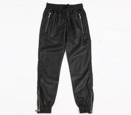 2209 Autumn Winter Motorcycle Jogger Pants Casual Pencil Harem Faux Leather Men Zipper Elastic Waist Stretch PU Men039s2942660