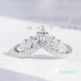 Size 6-10 Luxury Jewellery Real 925 Sterling Silver Crown Ring Full Marquise Cut White Topaz Cz Diamond Moissanite Women Wedding Ban2763
