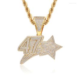 Pendant Necklaces Iced Out Lucky Numbers 47 Star Necklace With Chain 2 Colours Zircon Mens Fashion Hip Hop Jewellery