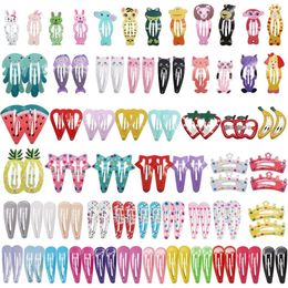 Hårtillbehör 100st Snap Clips Inga slip Metal Hår Barrettes Söt tryckta hårnålar Hårtillbehör Klipp för flickor Kids Teens Women 231129