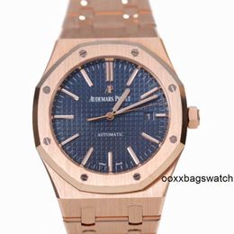 Swiss Luxury Watches Audemar Pigue Royal Oak 15400OR Mens Watch 18k Rose Gold Black Face Automatic Mechanical Swiss Famous Watch Luxury Gold Watch Complete Set D HBGK