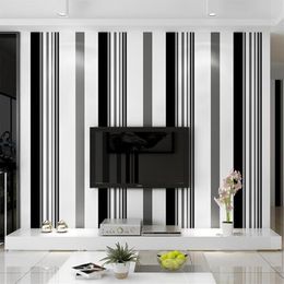 Wallpapers White Black Grey Wallpaper Modern Vertical Stripes Wall Paper TV Background Living Room Covering Mural For Girl Boy Bed265S