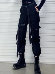 Women's Pants Techwear Gothic Black Cargo Women Mall Goth Streetwear Joggers Oversized Pockets Loose Trousers For Female Punk Kpop
