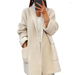 Women's Knits Plus Solid Long Sleeve Open Front Shawl Collar Medium Stretch Sweater Cardigan With Pockets