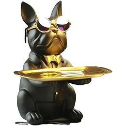 Decorative Objects Figurines Resin Bulldog Desk Storage Tray Statue Coin Piggy Bank Animal Sculpture Table Decoration Multifunction Office Home Decor 231129
