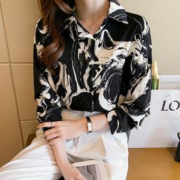 Women's Blouses Fashion Ink Leopard Print Women's Long Sleeve Shirt Autumn And Winter Personalised Elegant Blouse Beautiful Top 5346#