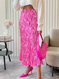 Skirts Fashion Pink Strip Women Elegant Dresses Slit Long Length High Waist Dress 2023 Summer Party Club Holiday