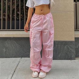 Women's Pants 2023 Women Oversized Cargo Low Waist Y2K Baggy Sweatpant Pink/Black Trousers Streetwear Causal Summer Outfits For