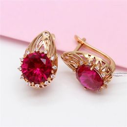 Dangle Earrings 585 Purple Gold Crystal Ruby For Women Luxury Classic Plated 14K Rose Ear Buckle Wedding Jewelry Girlfriend