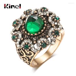 Cluster Rings Kinel Green Natural Stone Antique For Women Vintage Wedding Jewelry Boho Crystal Flower Party Ring Christmas Gifts